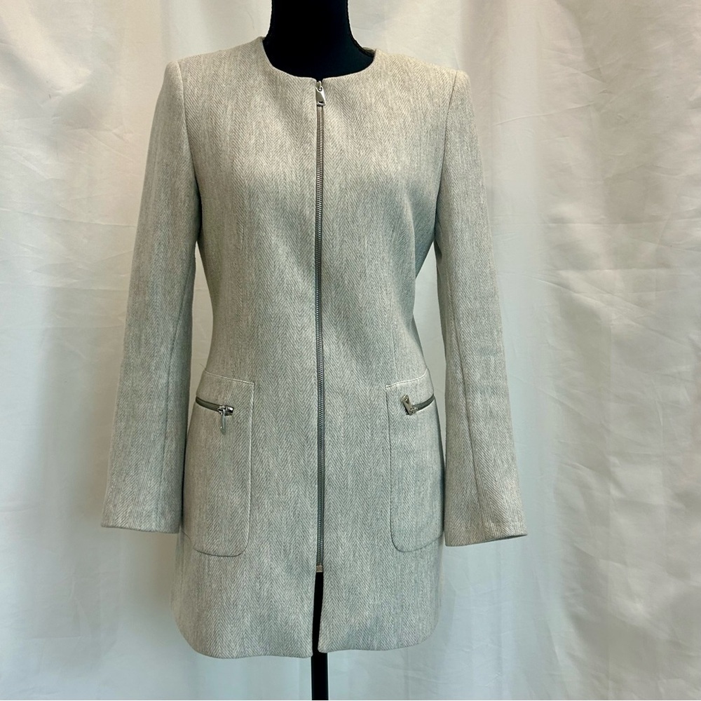 Zara light gray herringbone front full zip blazer jacket coat Sz M NWOT